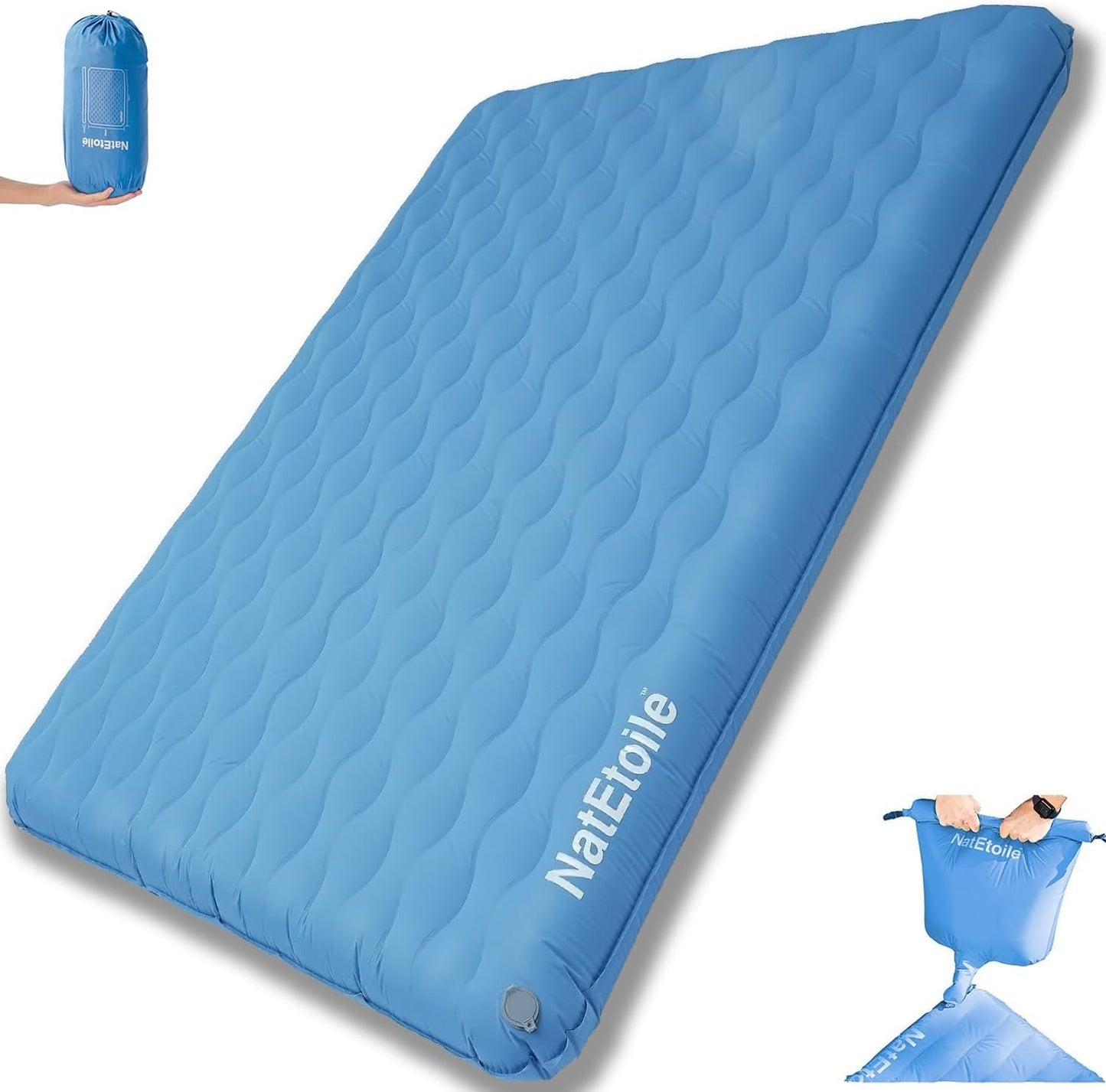 Double Sleeping Pad 2 Person Camping Mattress Inflatable 5.6" Extra Thick Queen Camping Pad, Queen Size Camping Air Mattress, Two Person Caming Sleeping Pad for Tent, Cot - Blue