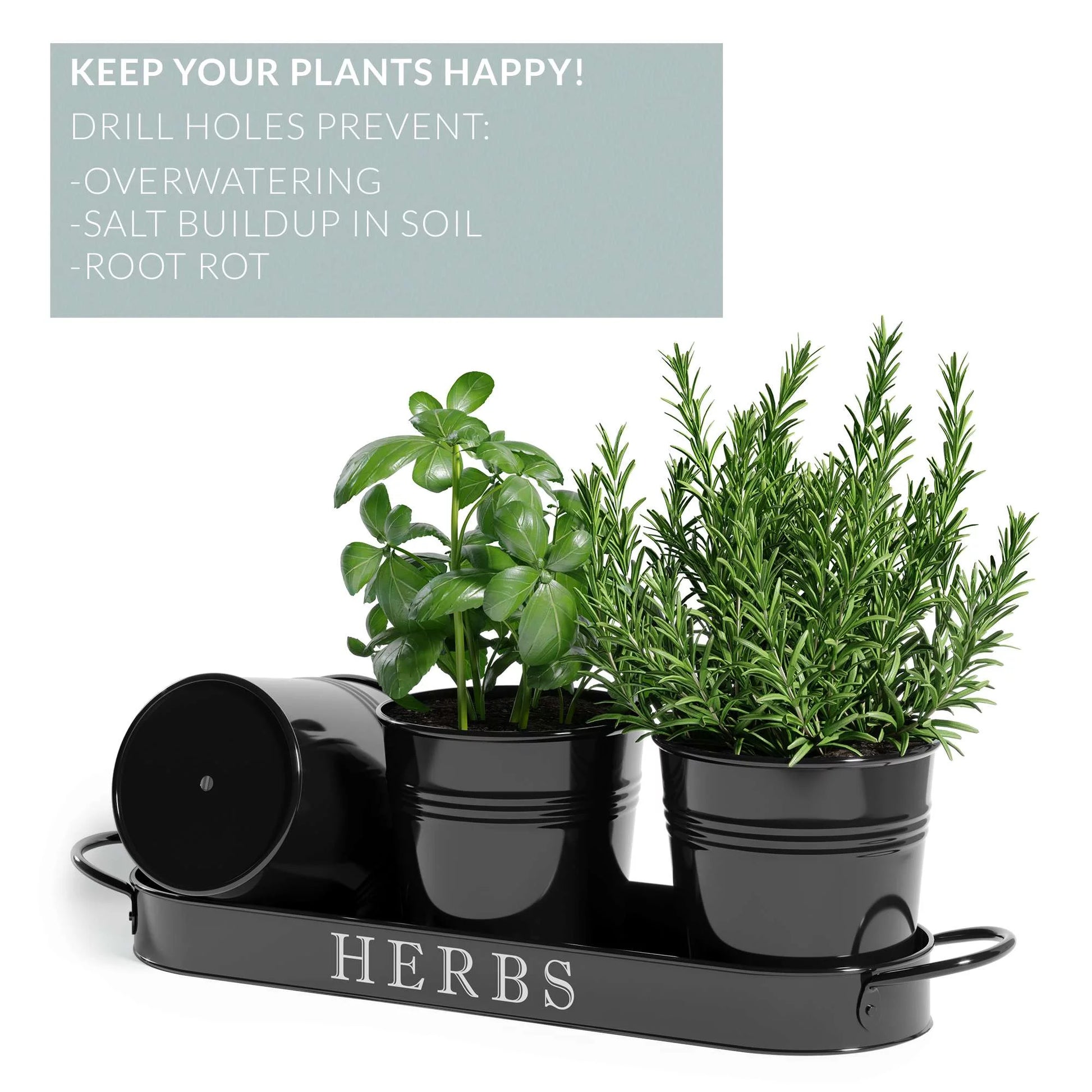 Farmhouse Herb Garden Planter Indoor Planter Set with Tray or Outdoor Apartment Window Planter Box, Windowsill Planter Box, Indoor Herb Planter Garden Pots Herb Pots, Black, Set/3