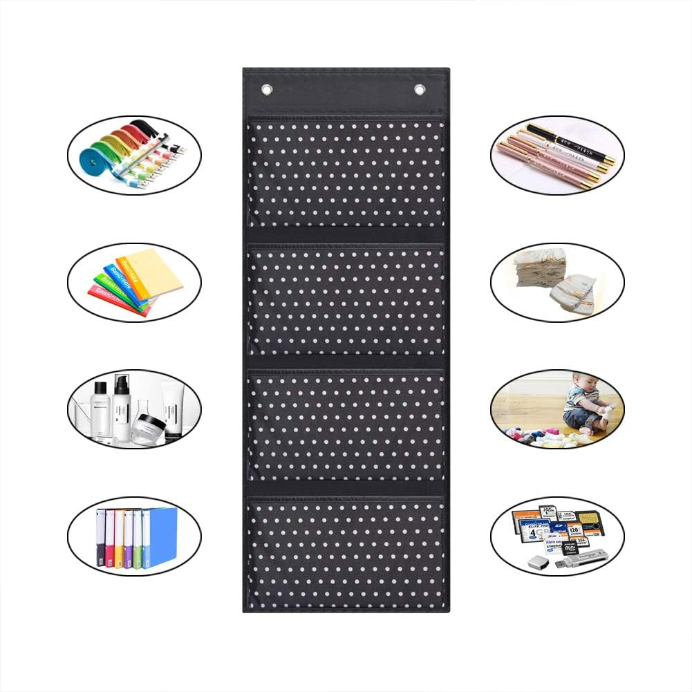 Wall Mount/Over Door File Hanging Storage Organizer - 4 Large Office Supplies File Document Organizer Holder for Office Supplies, School, Classroom, Office or Home Use, White Dots Pattern