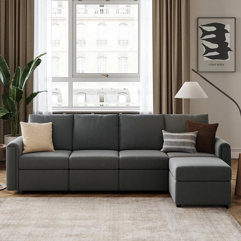 Modular Couches and Sofas Sectional with Storage, 5 Seat Sectional Sofa for Living Room, L Shaped Sectional Couch with Reversible Chaises, Dark Gray