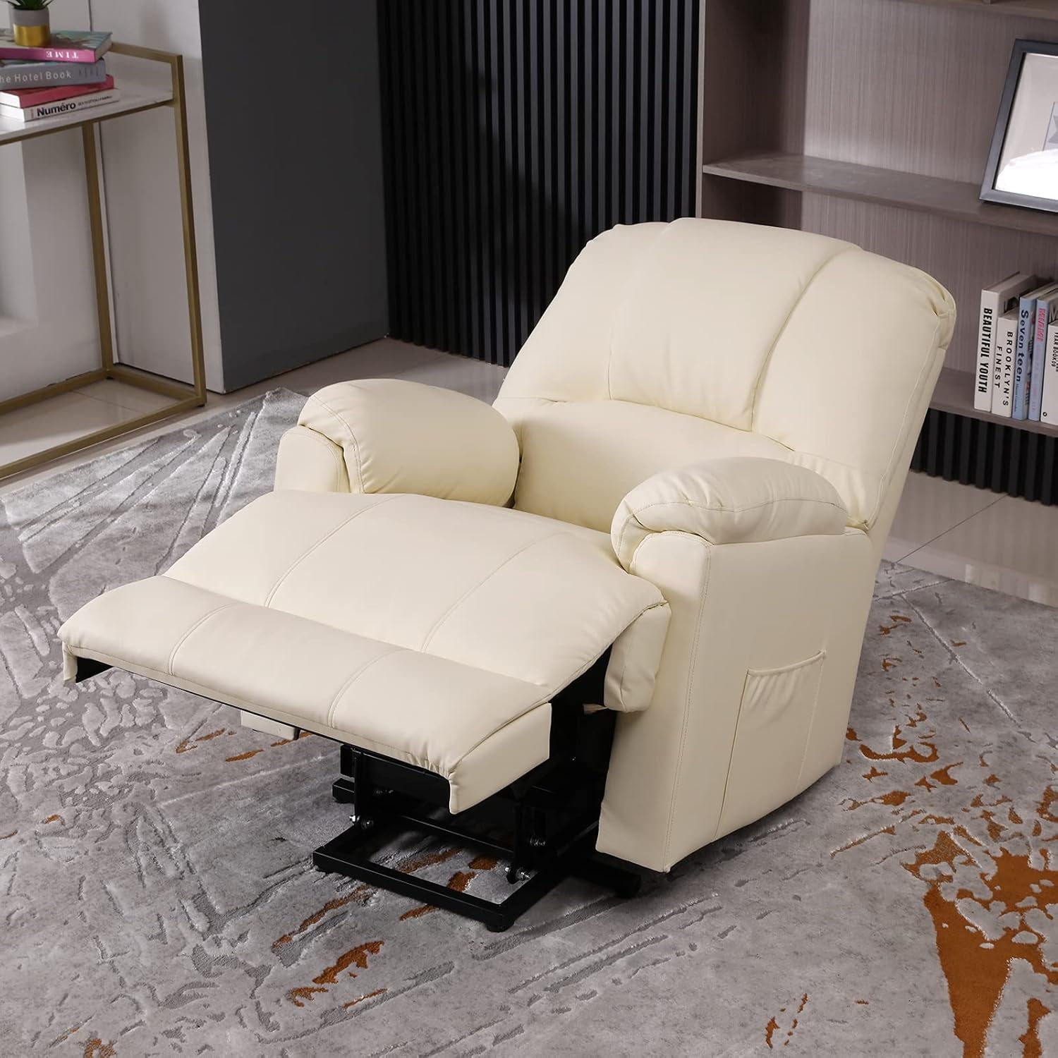 Power Lift Chair, Electric Recliner Lift Chair with Heat and Massage for Elderly Pregnancy, Breath Leather Ergonomic Reclining Sofa Chair up to 330 LB with Side Pocket and Remote Controls (Beige)