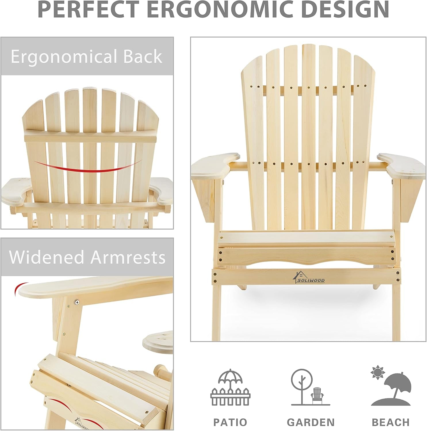 Wooden Folding Adirondack Chair, Half Pre-Assembled Wood Patio Lounge Chair 