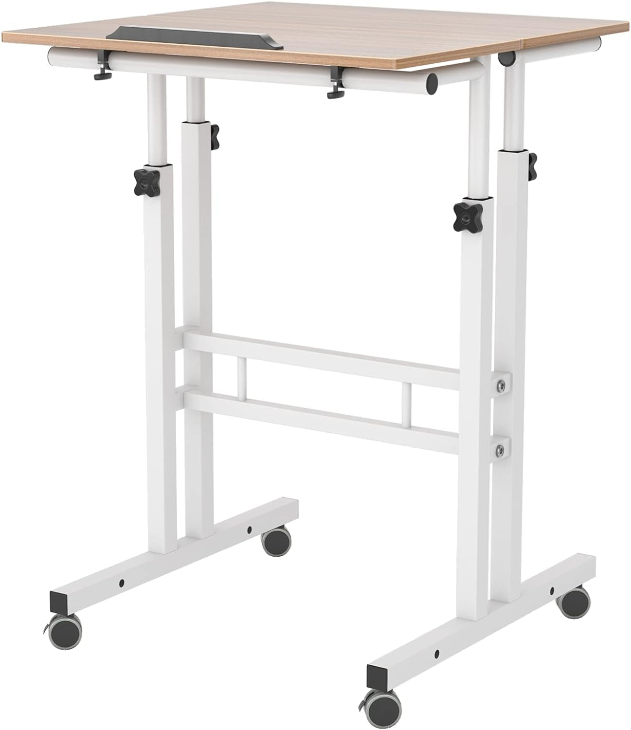 Mobile Standing Desk Stand up Desk Rolling Desk, Stand Sit Desk Mobile Computer Desk Adjustable Standing Desk 23.6Inches Table Workstation Mobile Desk Cart Tray Oak