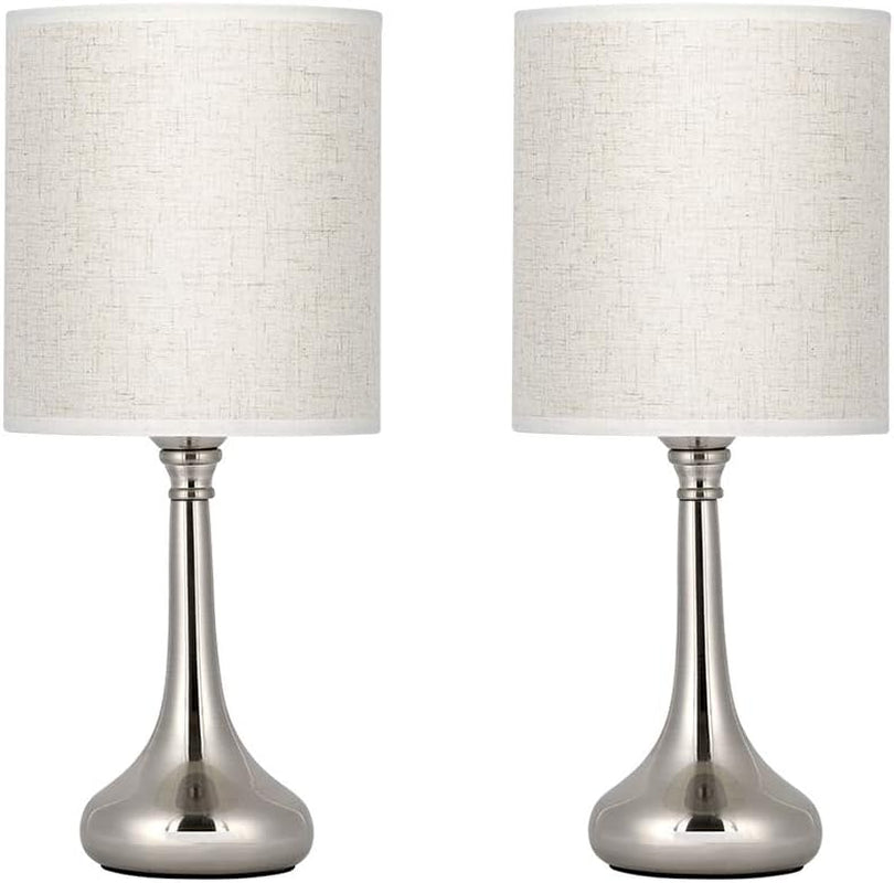 Modern Table Lamps - Nightstand Lamps Set of 2 with Fabric Shade, Small Bedside Desk Lamps for Guest Room, Living Room, Bedroom, Hotel - Silver (HT-TH36-11X2)