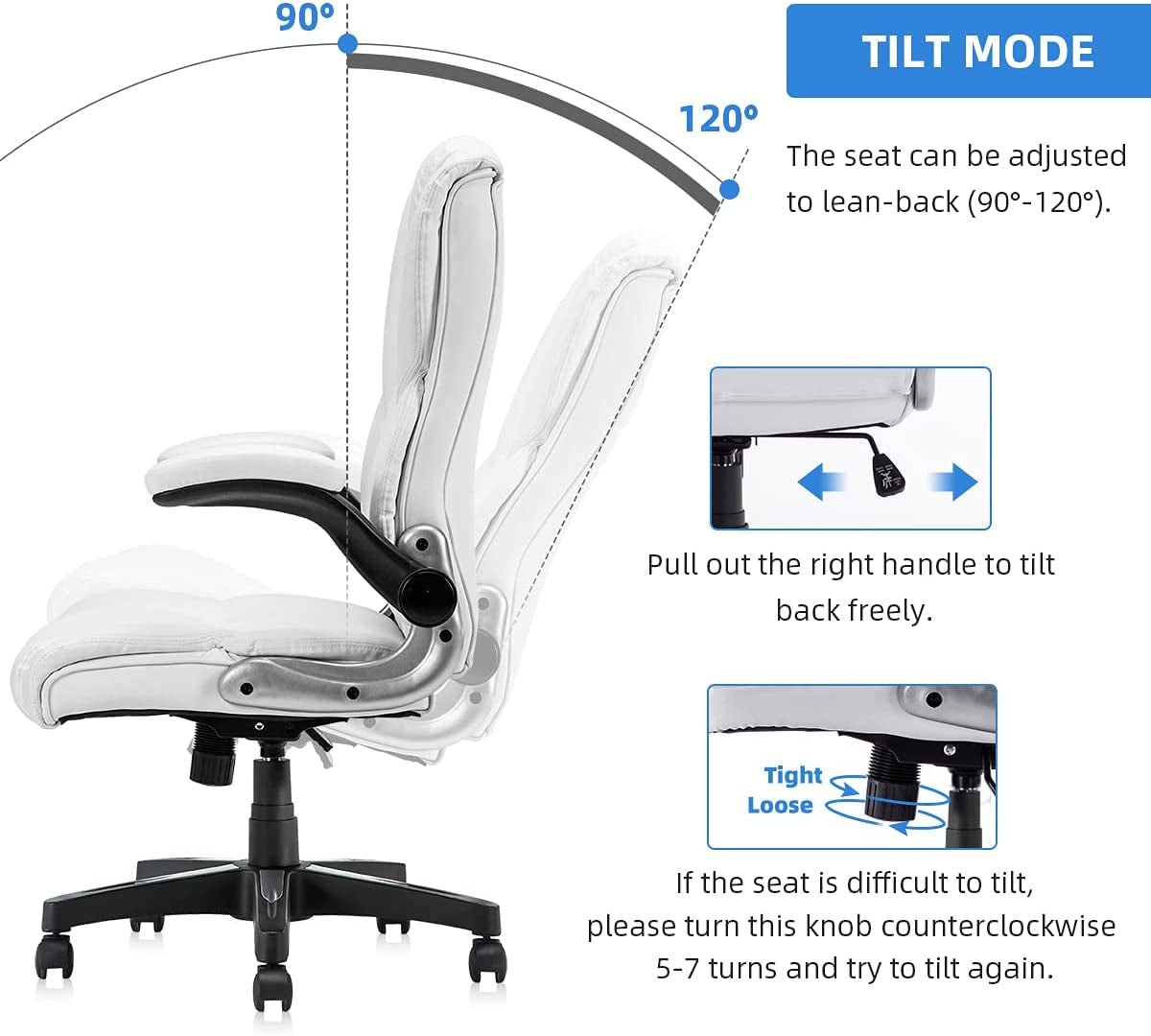 Home Office Desk Chair Comfortable Leather Computer Chairs Executive Office Chair with Armrests, White