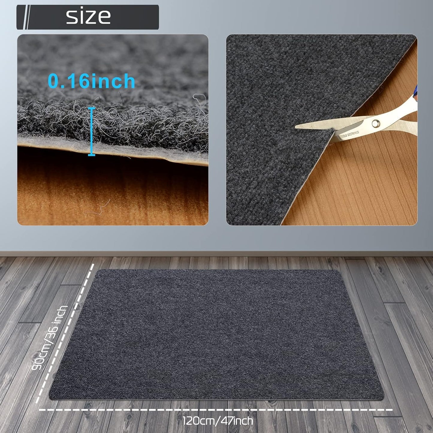 Office Chair Mat,  36" × 47" Office Gaming Rolling Floor Mat, under Desk Low-Pile Office Rug, Large Anti-Slip Multi-Purpose Hard Floor Mat, Chair Floor Protectors for Hardwood Grey