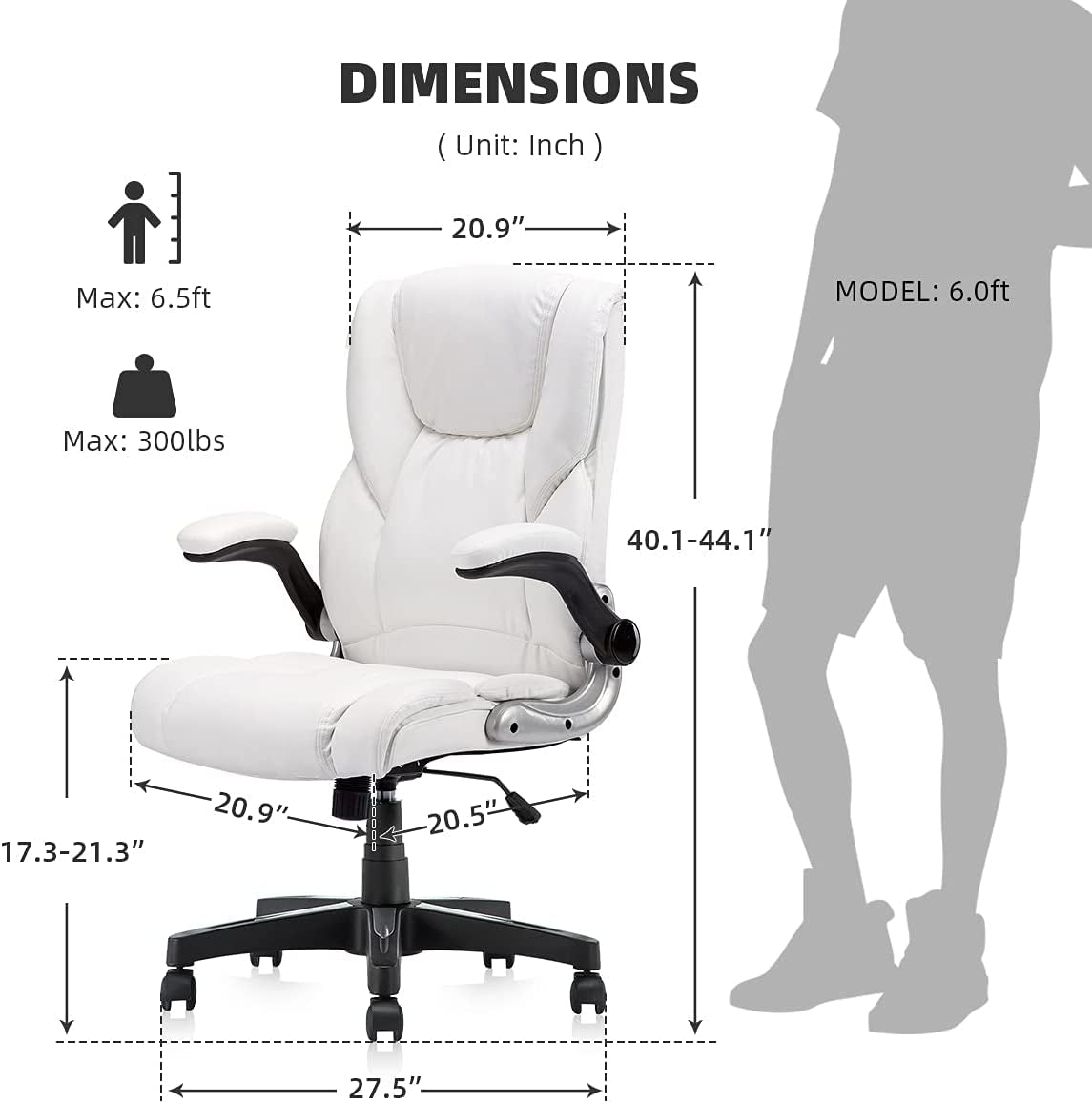 Home Office Desk Chair Comfortable Leather Computer Chairs Executive Office Chair with Armrests, White