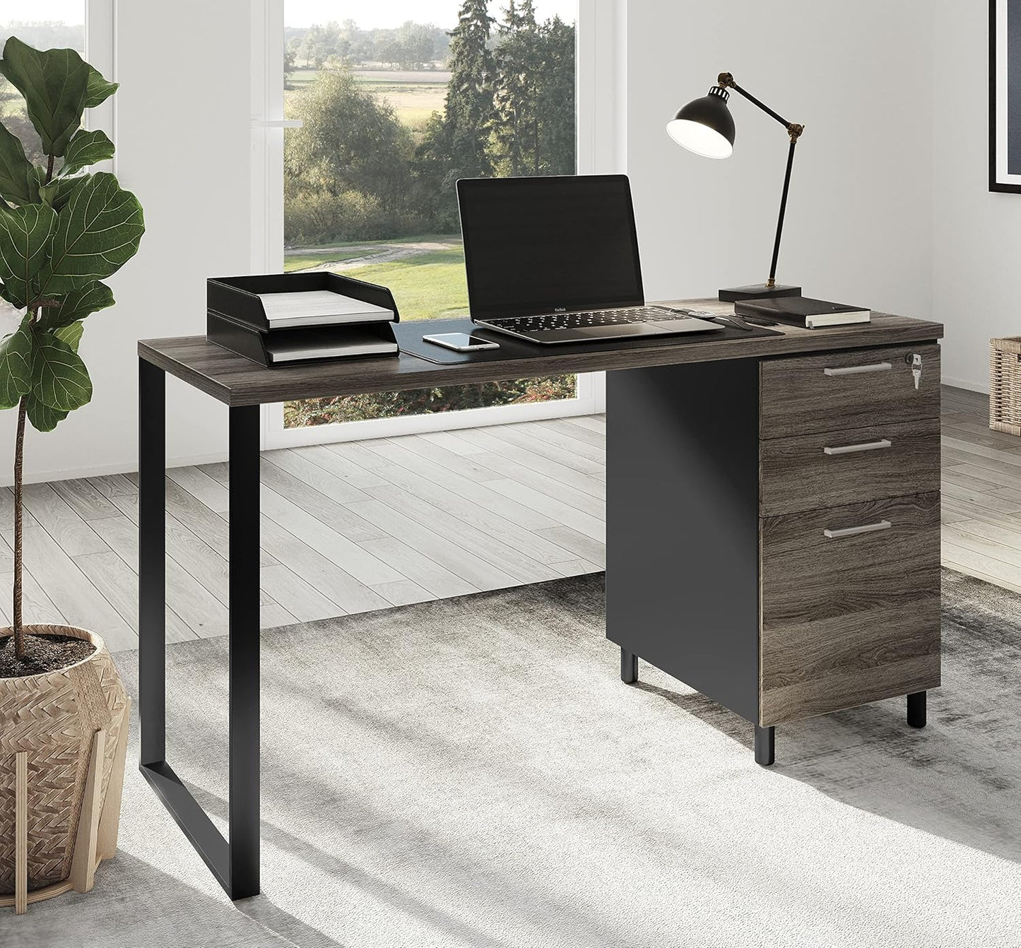 Modern Design Milano Office Computer Desk with 3 Locking Drawers, 48 Inch Grey and Black Wood Desk with Filing Drawer and Storage by Crafts and Comfort