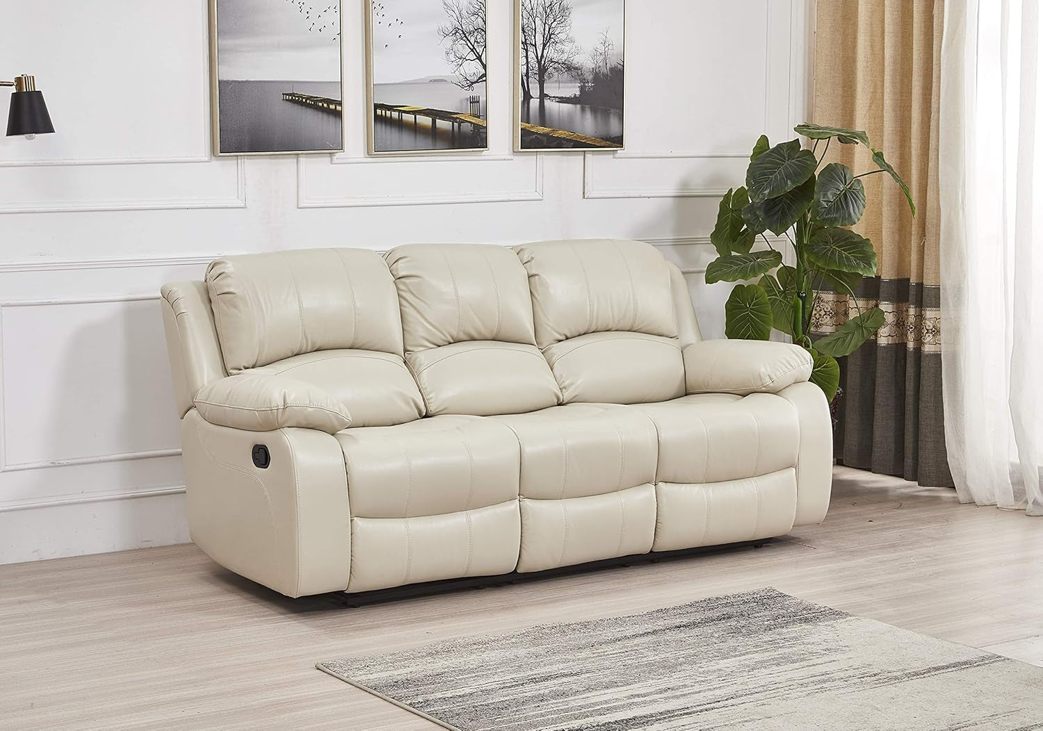 2PC Bonded Leather Recliner Set, Sofa, Loveseat, 8018, Beige