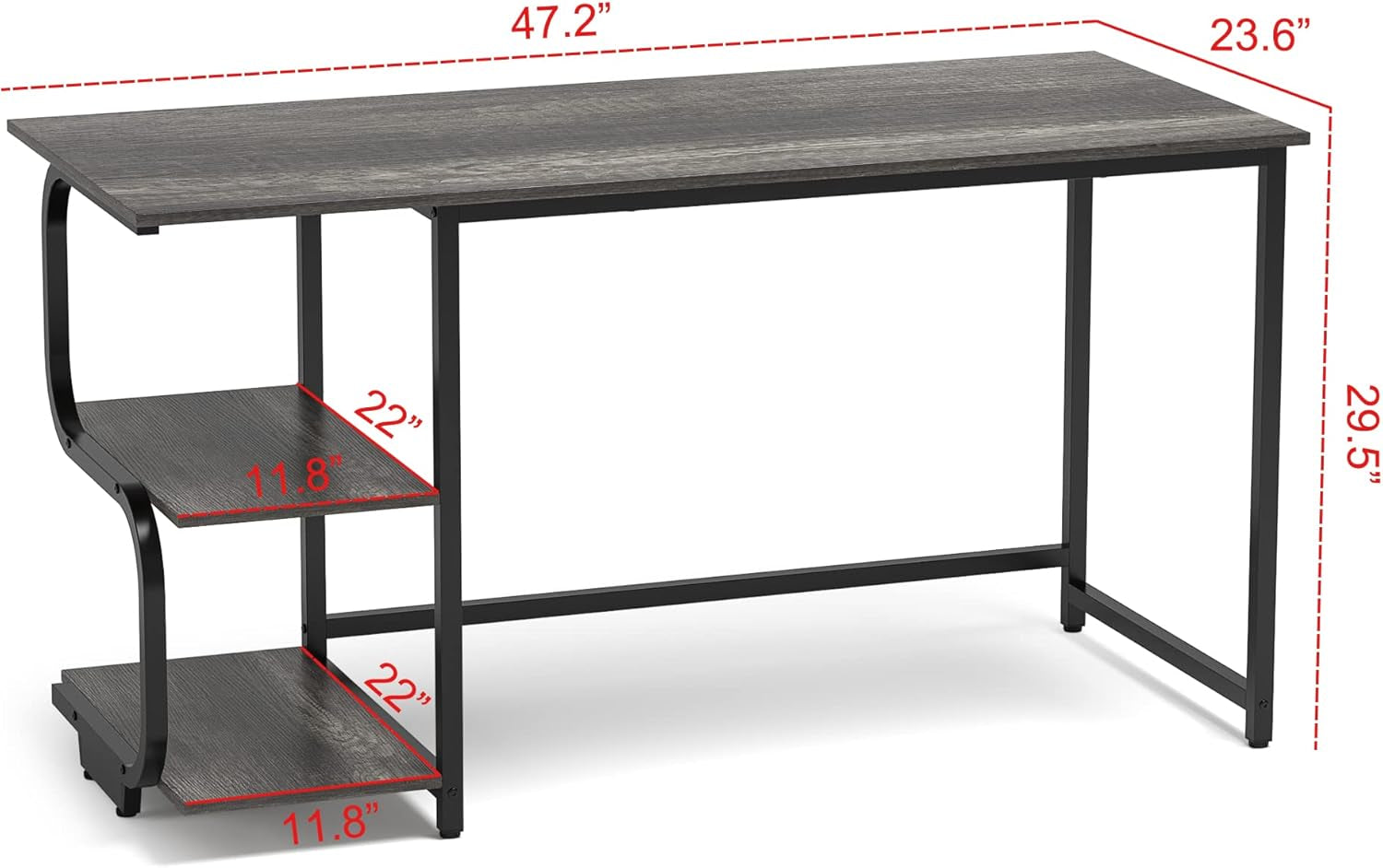 Reversible Computer Desk for Small Spaces with Shelves,Gaming Desk Office Desk for Home Office (47In, Black Oak)