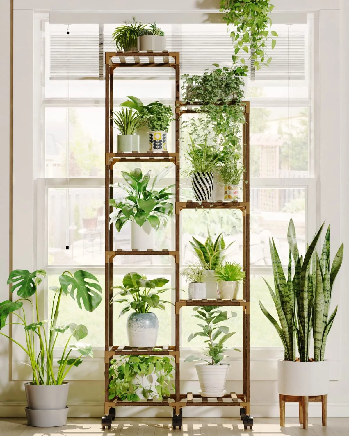 Plant Stand with Wheels for Tall Flower Shelf (9 Pots WW)