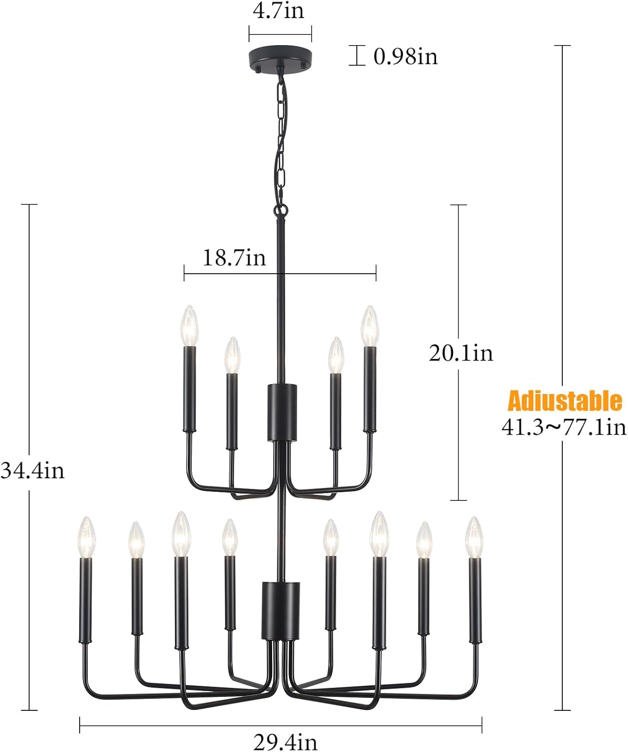 Black Chandeliers Modern Two Tier Chandelier for Dining Room 12 Light Industrial Metal Pendant Light Fixture for Foyer Entryway Living Room Kitchen Island Bedroom